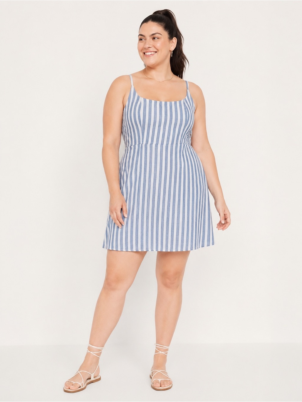NWT Old Navy Fit and Flare Cami Mini Dress Blue and White Stripe 4X